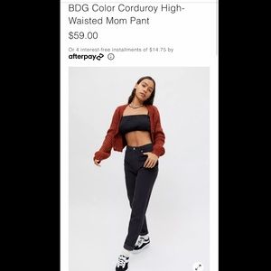 Olive Green Mom-High-Waist Courderoy BDG UO pants